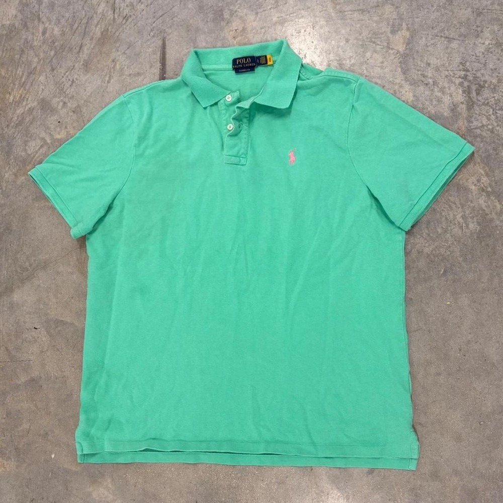 Polo Ralph Lauren Mens Classic Fit Polo Shirt Green Pink Pony Large Short Sleeve